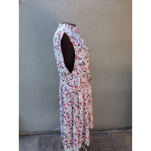 Torrid Midi Dress 3 3X Sleeveless Waist Tie Elastic Neck Pink White Floral - Picture 4 of 11